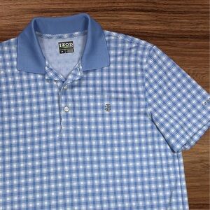 IZOD Golf Men’s Blue/White Check Pattern Performance Polo. Large